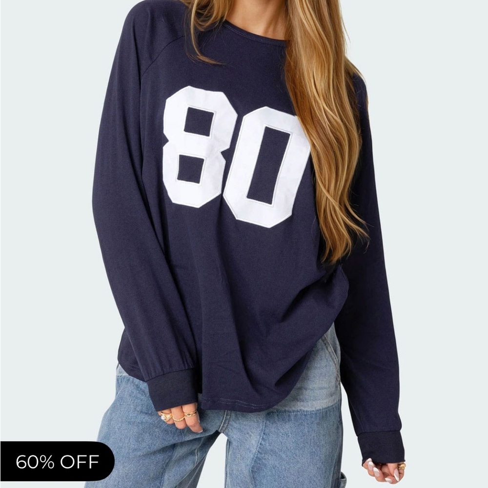 Edikted Blue and White Oversized Jersey Sweatshirt